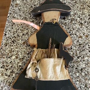 Handmade Folk Art Wooden Witch Wall Hanging - Black and Cream